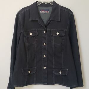 SWAK Jeans Jacket Womens sz 3X Black Stretch Pocketed Split Cuffs Western Office